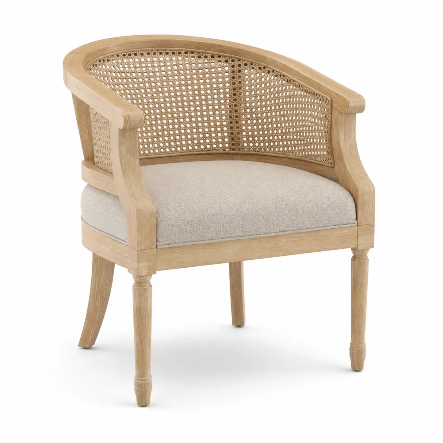 Stuhl aus Eichenholz mit Rattan und Leinenbezug