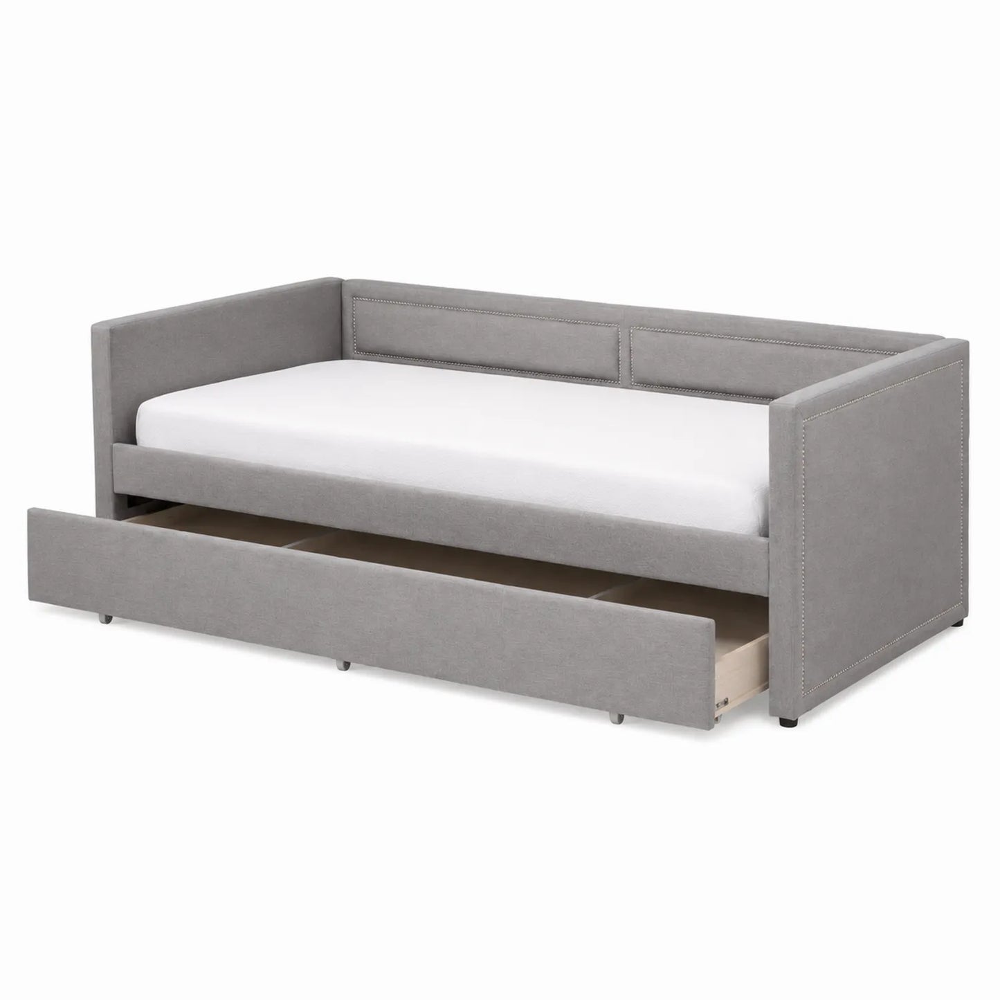 Tagesbett mit Ausziehbett Grau 200x90 cm Leinenstoff