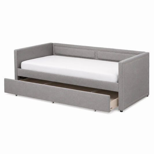 Tagesbett mit Ausziehbett Grau 200x90 cm Leinenstoff