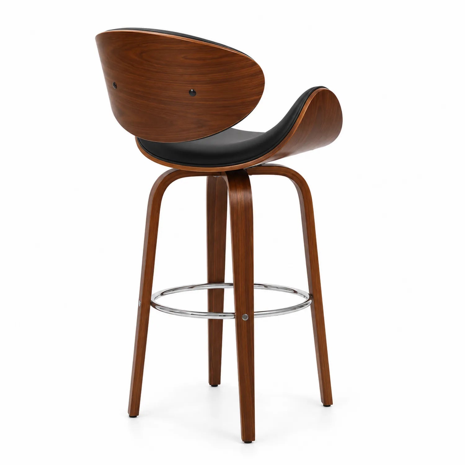 Barhocker Holz mit Kunstleder und Fußstütze Walnuss/Schwarz