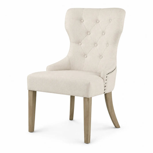 Esszimmerstuhl aus Stoff, Beige, Massivholzbeine