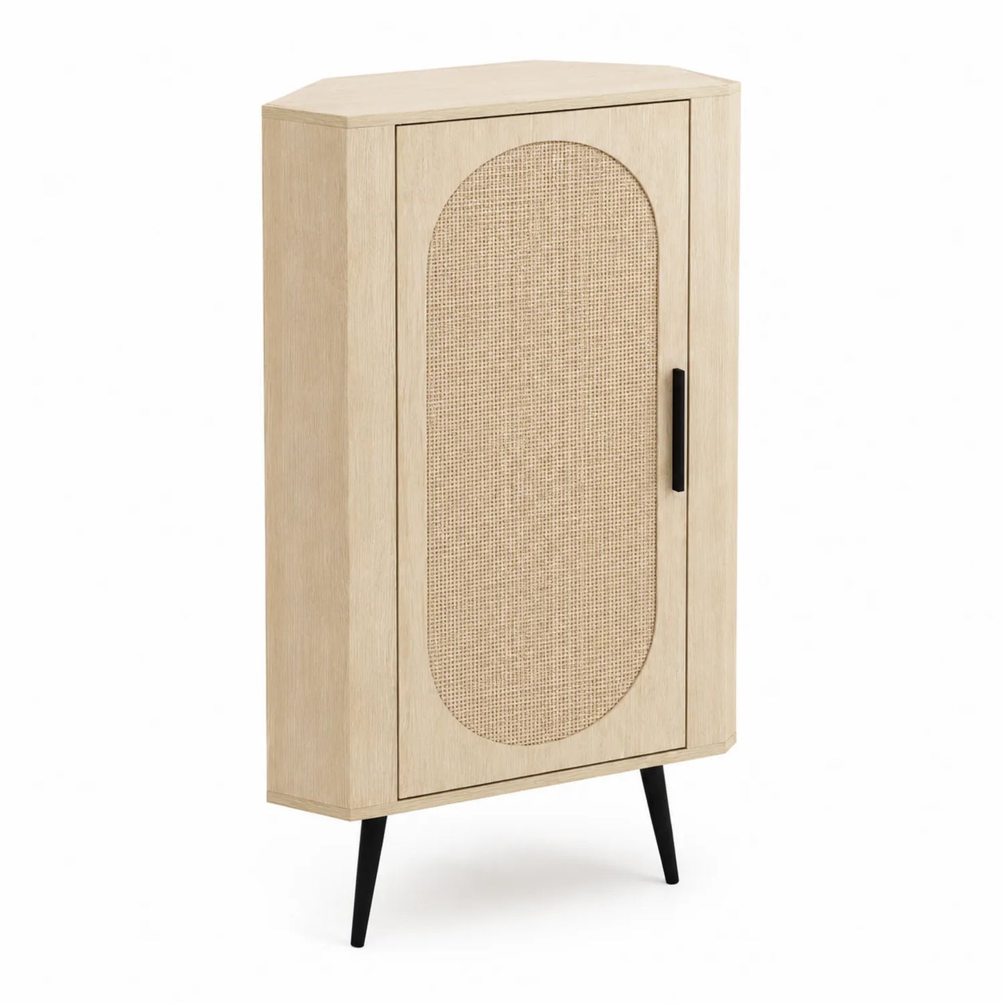 Eckschrank aus Eichenholz mit Rattan-Tür