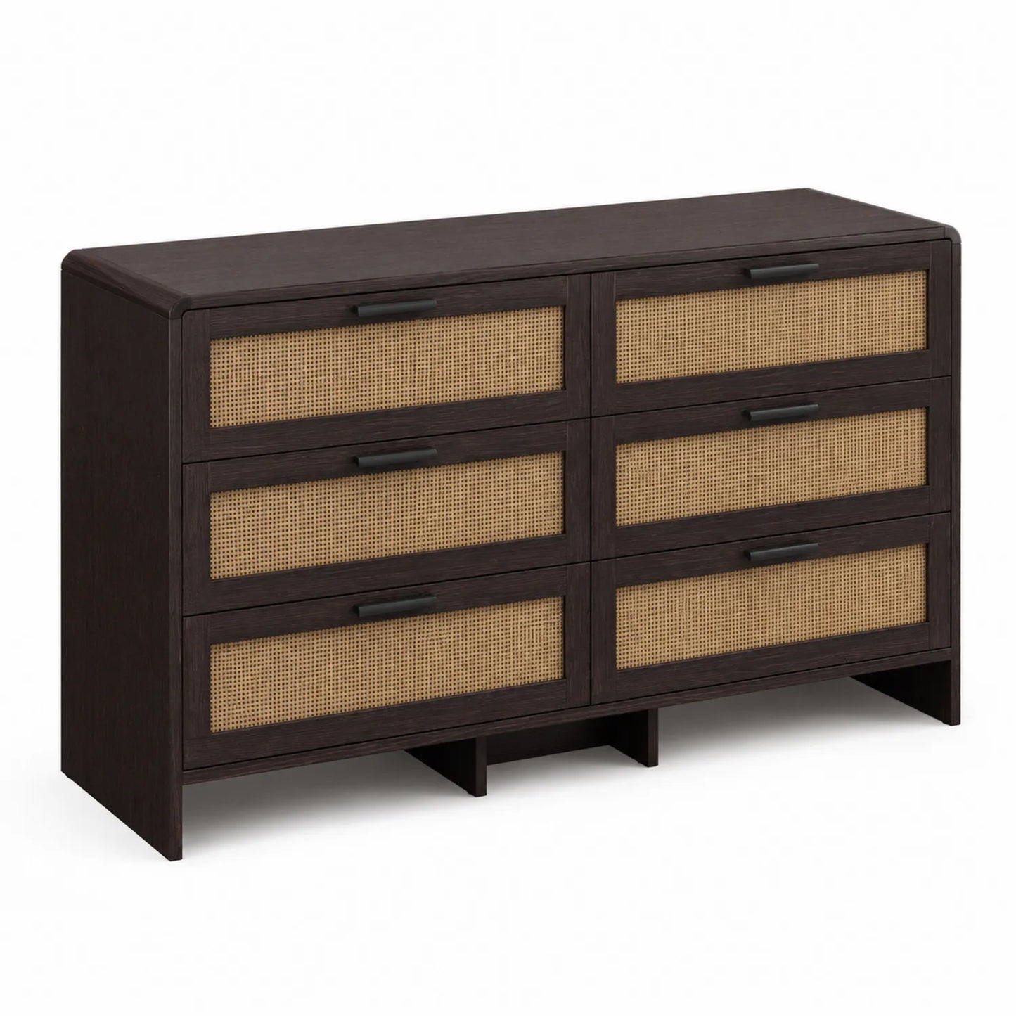 Holzkommode mit Rattan-Fronten, 6 Schubladen, 120x75x40 cm