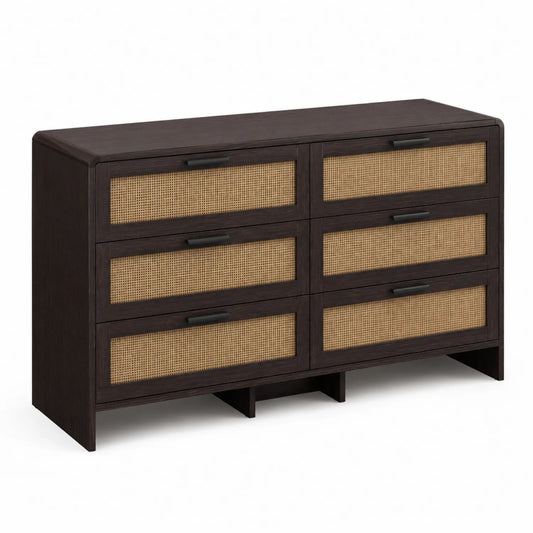 Holzkommode mit Rattan-Fronten, 6 Schubladen, 120x75x40 cm