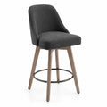 Barhocker Dunkelgrau Leinen Massivholz Metall 100cm