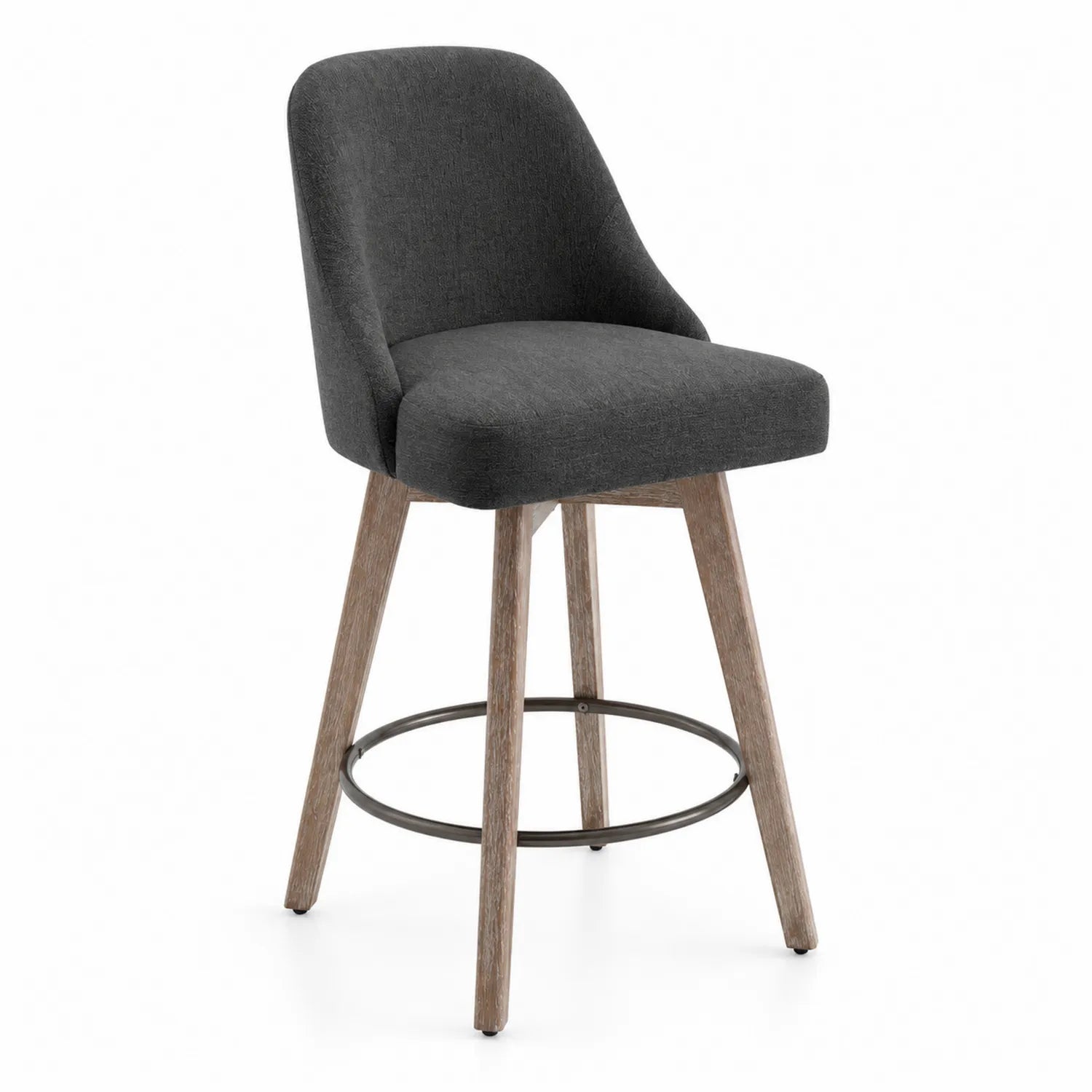 Barhocker Dunkelgrau Leinen Massivholz Metall 100cm
