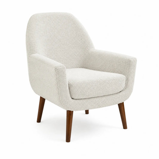 Sessel aus Polyester mit Holzbeinen Cremeweiß