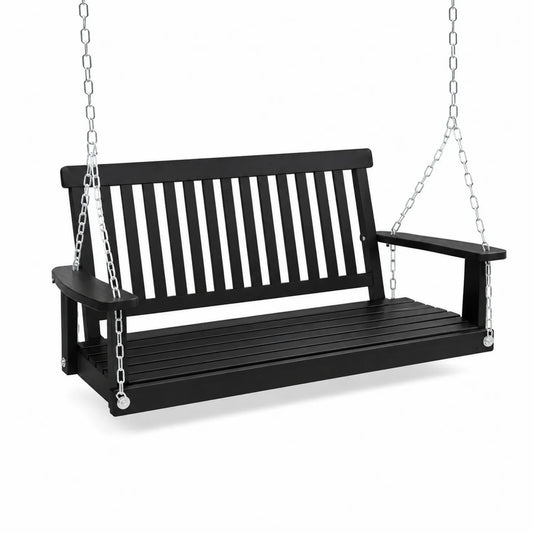 Schaukelbank Holz 2-Sitzer Metallketten Schwarz