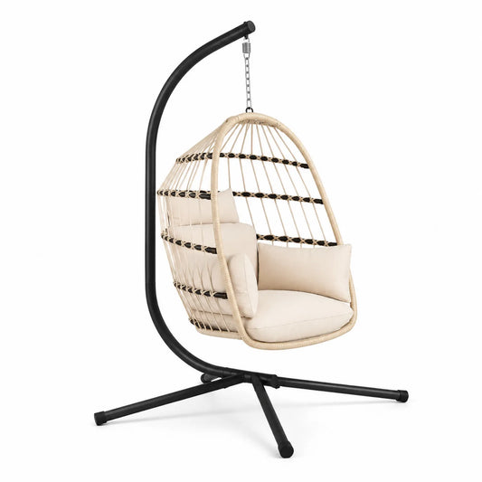Hängesessel Rattan Beige mit Stahlgestell